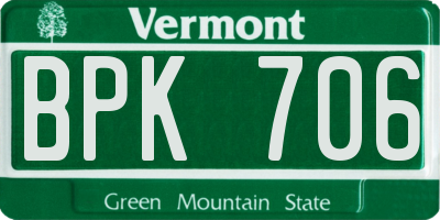 VT license plate BPK706