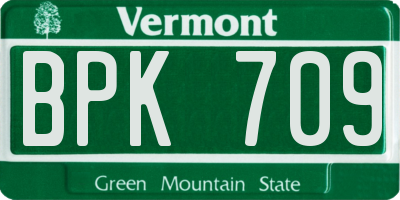 VT license plate BPK709