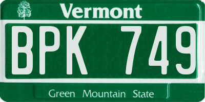 VT license plate BPK749