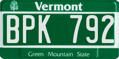 VT license plate BPK792