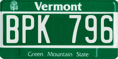 VT license plate BPK796