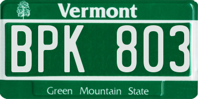 VT license plate BPK803
