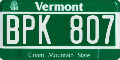 VT license plate BPK807