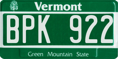 VT license plate BPK922