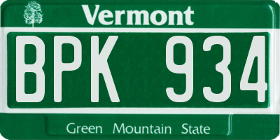 VT license plate BPK934