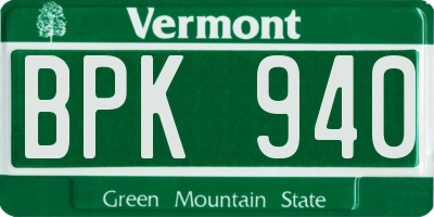 VT license plate BPK940