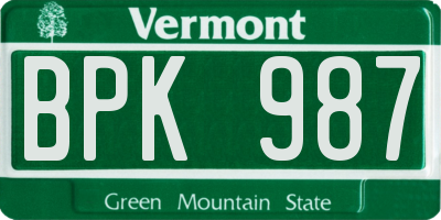 VT license plate BPK987