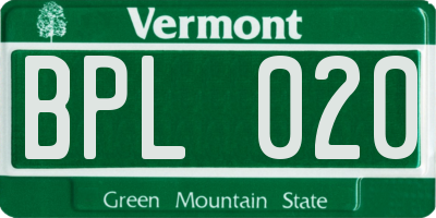 VT license plate BPL020