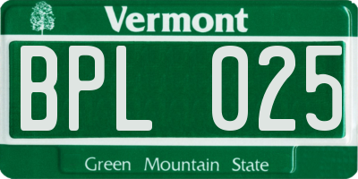 VT license plate BPL025