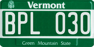 VT license plate BPL030