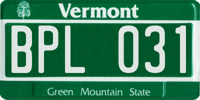 VT license plate BPL031