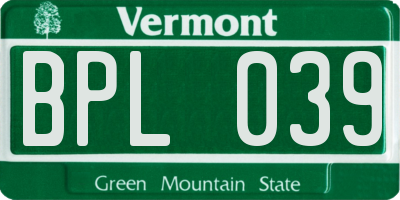 VT license plate BPL039