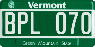 VT license plate BPL070