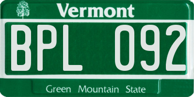 VT license plate BPL092