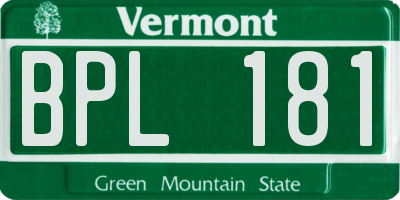 VT license plate BPL181