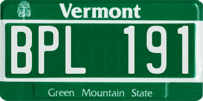 VT license plate BPL191