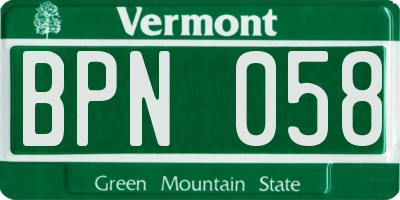 VT license plate BPN058