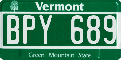 VT license plate BPY689