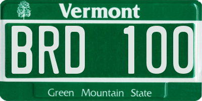 VT license plate BRD100