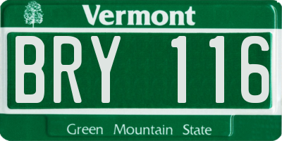 VT license plate BRY116