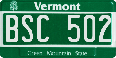 VT license plate BSC502