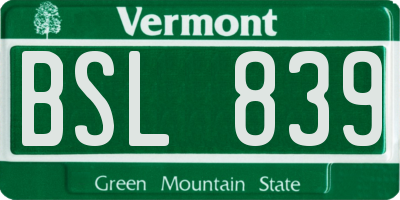 VT license plate BSL839