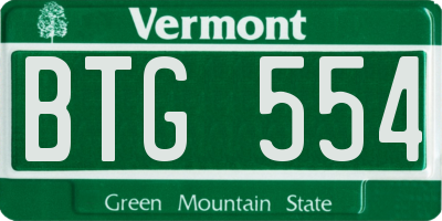 VT license plate BTG554