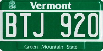 VT license plate BTJ920