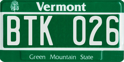 VT license plate BTK026