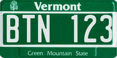 VT license plate BTN123