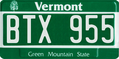 VT license plate BTX955