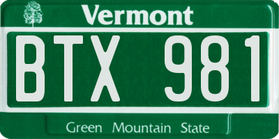 VT license plate BTX981