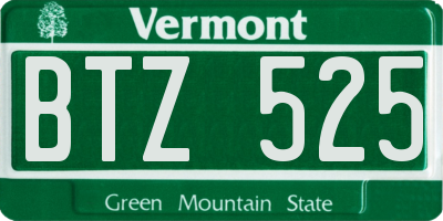 VT license plate BTZ525