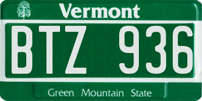 VT license plate BTZ936