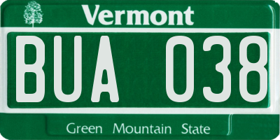 VT license plate BUA038