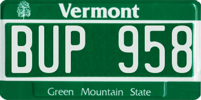 VT license plate BUP958