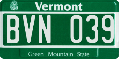 VT license plate BVN039