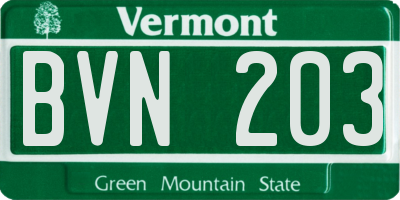 VT license plate BVN203
