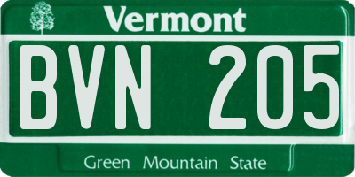 VT license plate BVN205