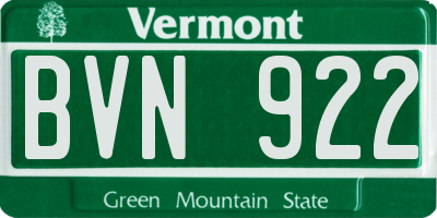 VT license plate BVN922