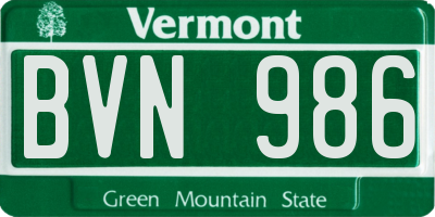 VT license plate BVN986