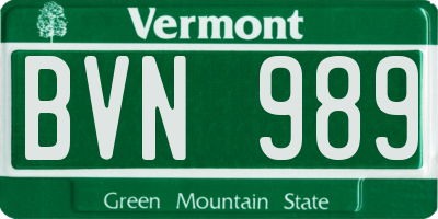 VT license plate BVN989