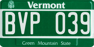 VT license plate BVP039