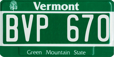VT license plate BVP670