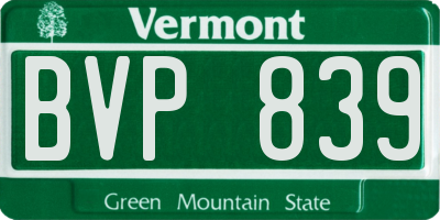 VT license plate BVP839