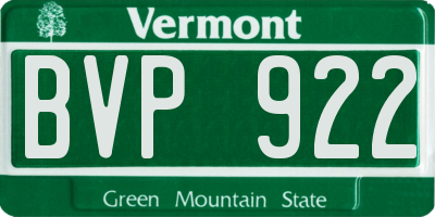 VT license plate BVP922