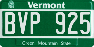 VT license plate BVP925