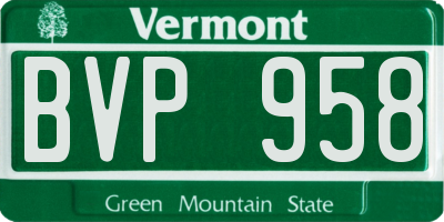 VT license plate BVP958