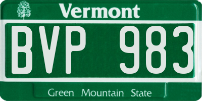 VT license plate BVP983