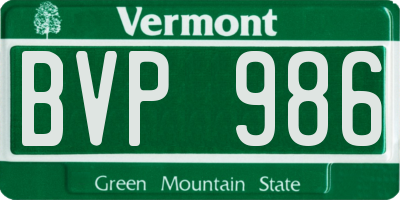 VT license plate BVP986